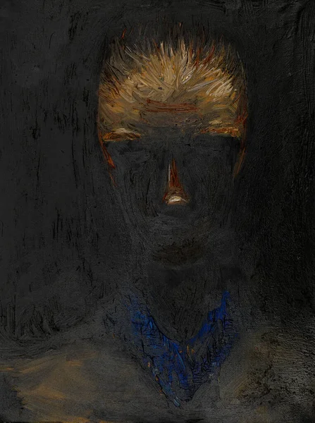薄明かりの中で女性の肖像画の油彩画を手描き — ストック写真