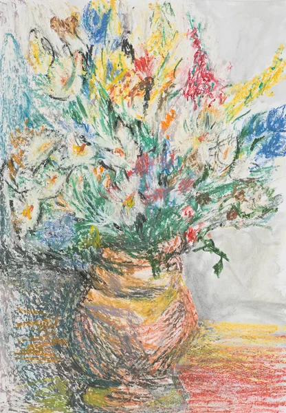 Vazodaki Güzel Çiçeklerin Çizimi Çizimi — Stok fotoğraf