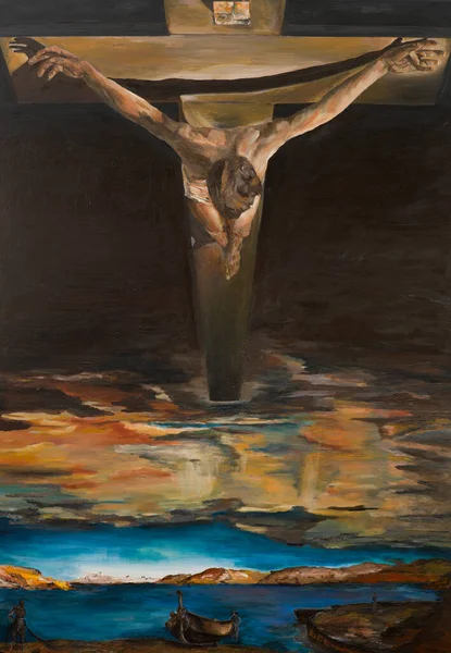 Salvador Dali 'nin bir tablosunun kopyası, Haçlı Aziz John' un İsa 'sı, yağlı boya resim.