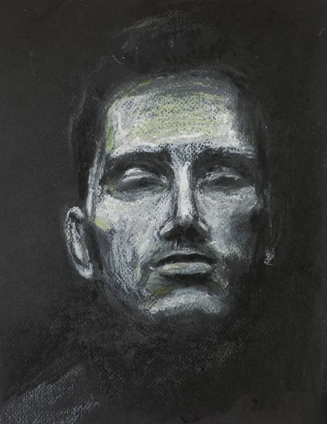 手描きのパステル画黒を背景に目を閉じた男の肖像画 — ストック写真