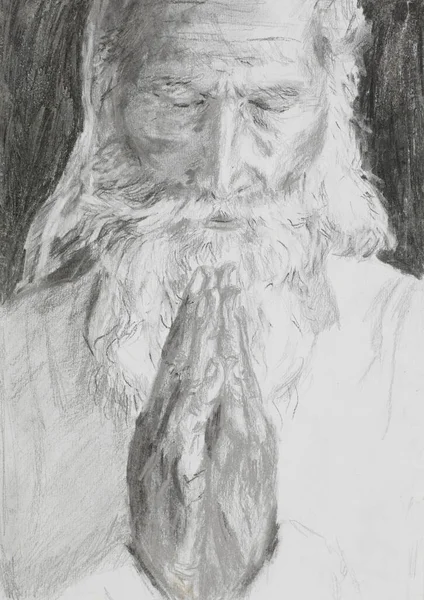 Ilustración Dibujada Mano Anciano Rezando — Foto de Stock