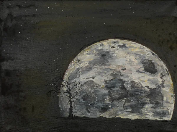 Pintura Óleo Que Ilustra Una Luna Llena Surrealista — Foto de Stock