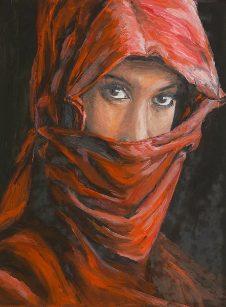 Olieverfschilderij Ter Illustratie Van Het Portret Van Een Arabische Vrouw — Stockfoto