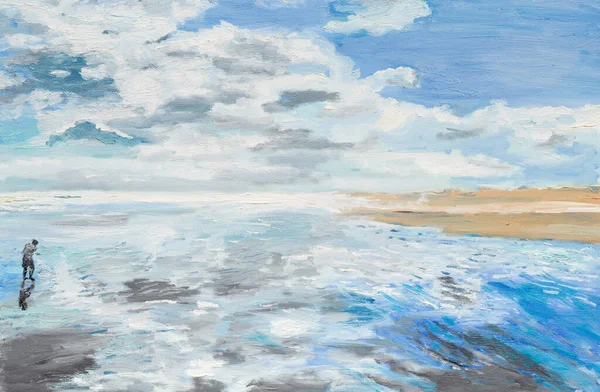 Oil Painting Illustrating Man Seaside Summer Day — Stock Photo, Image