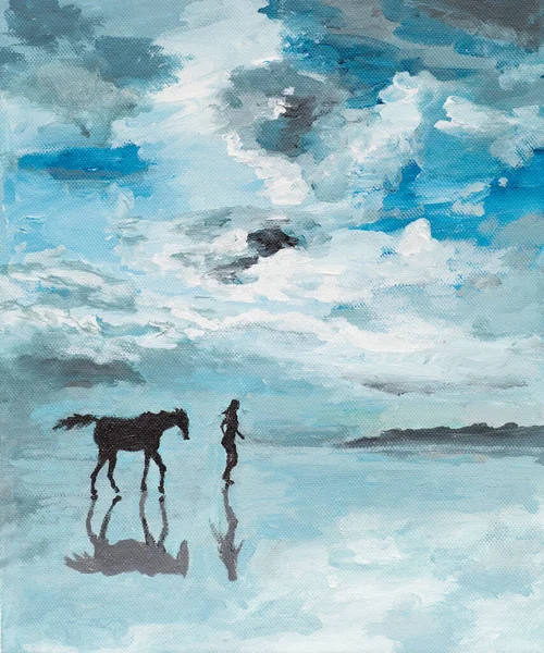 Olieverfschilderij Ter Illustratie Van Een Man Een Paard Rennend Een — Stockfoto