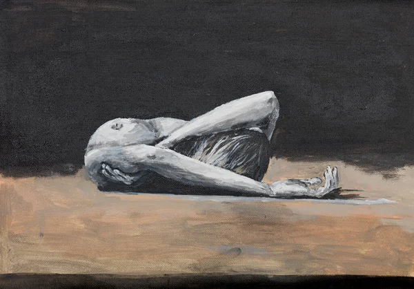 Pintura Óleo Ilustrando Uma Mulher Nua Deitada Chão — Fotografia de Stock