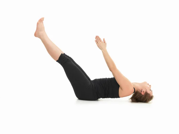 Giovane Donnamostrando Difficile Postura Yoga Vista Laterale Del Corpo Completo — Foto Stock