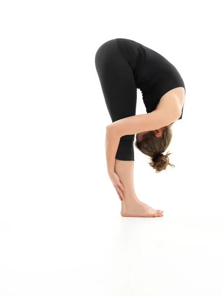 Joven Pose Yoga Intermedio Cara Invisible Vista Cuerpo Completo —  Fotos de Stock
