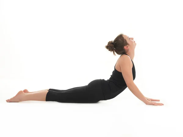 Joven Mujer Demostrando Difícil Postura Yoga Vista Lateral Cuerpo Completo —  Fotos de Stock