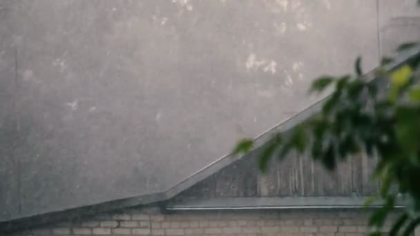 Regen op het dak van een huis. — Stockvideo