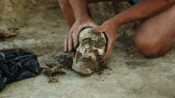 Régészeti ásatások régióban a Zaporozhye, Ukrajna. 09.09.2016 egy csoportja a régészek felfedezték, ősi nép, amely több mint 2000 évvel a temetése. — Stock videók