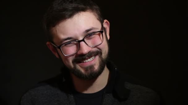 Set of handsome emotional man over dark background — Stock Video