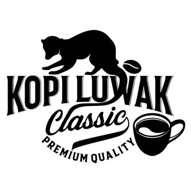 Geleneksel kahve logosu şablonu. Markanız, kafeniz ya da dükkanınız için Luwak kahve logo vektörü.