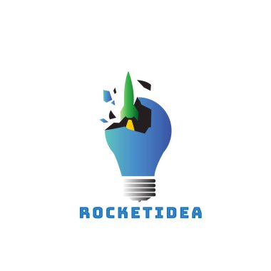 Daha fazla fikir için kırık ampul ve roketin sembolü