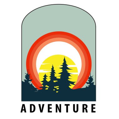 Büyük ay arkaplanlı açık hava maceralarının basit rozet logosu.