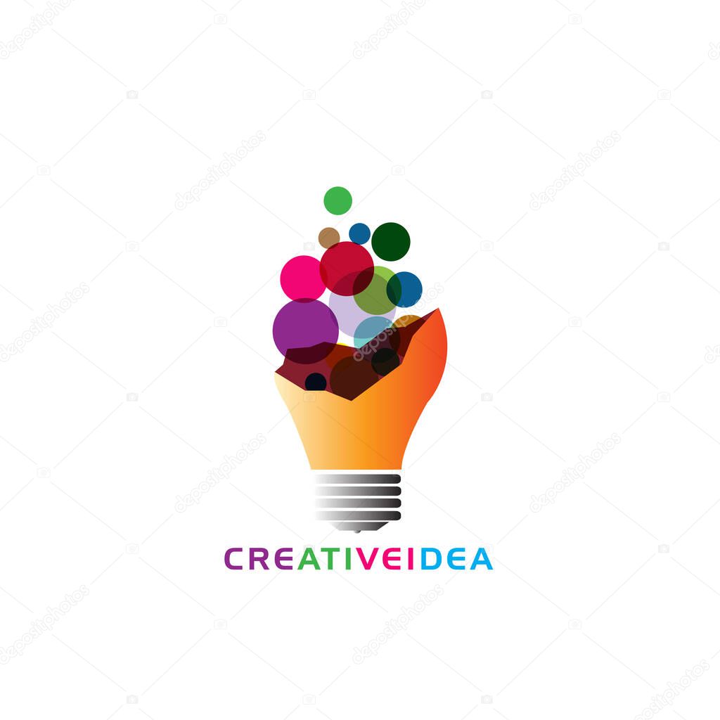 Bulb logo with colors bubbles for creative ideas