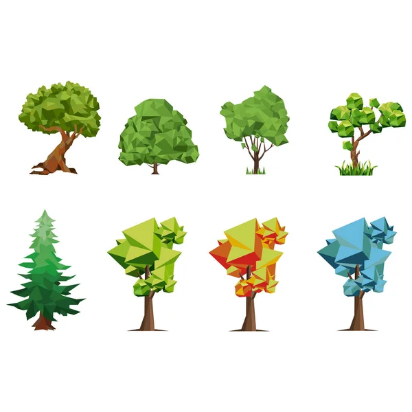 Düşük Polimer Orman Paketi Çizimi Ağaçlar Renkler Eğim Çokgen — Stok Vektör