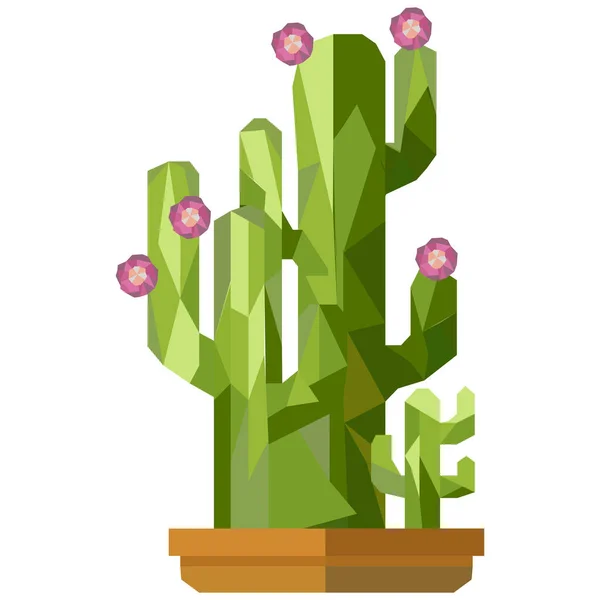 Ilustracja Drzewa Kaktusowego Garnku Niskim Wektorem Projektu Poli Gradient Wielokątny — Wektor stockowy