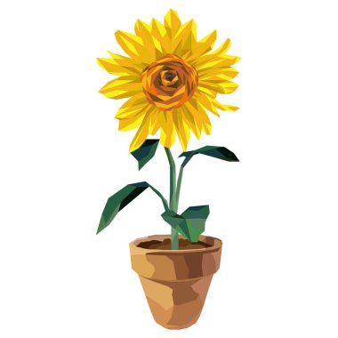 Güneş çiçeğinin düşük polimeraz tasarım vektörlü bir kabın içinde resmedilmesi. Gradyan, çokgen.