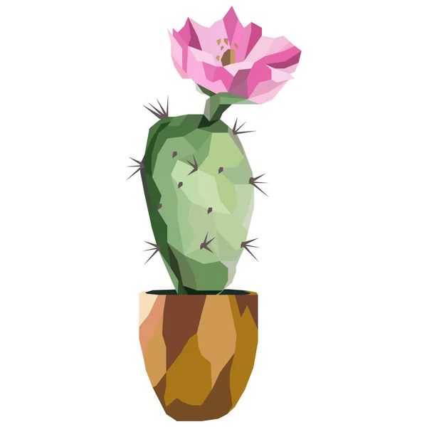 Ilustracja Drzewa Kaktusowego Kwiatem Doniczką Niskim Wzorze Poli Gradient Wielokątny — Wektor stockowy