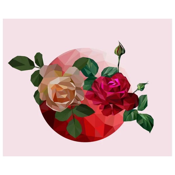 Vector Two Rose Flowers Illustration Polygonal Design Gradient Background — Stock Vector