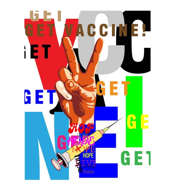 Vaccinated Poster Viva Symbol Injection Corona Virus Protect — Vettoriale Stock