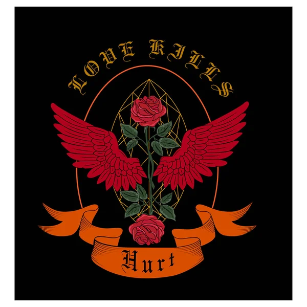 Rózsa Virág Szárnyakkal Gyémánt Szimbólum Design Illusztráció Ruházati Márka Stock Illusztrációk
