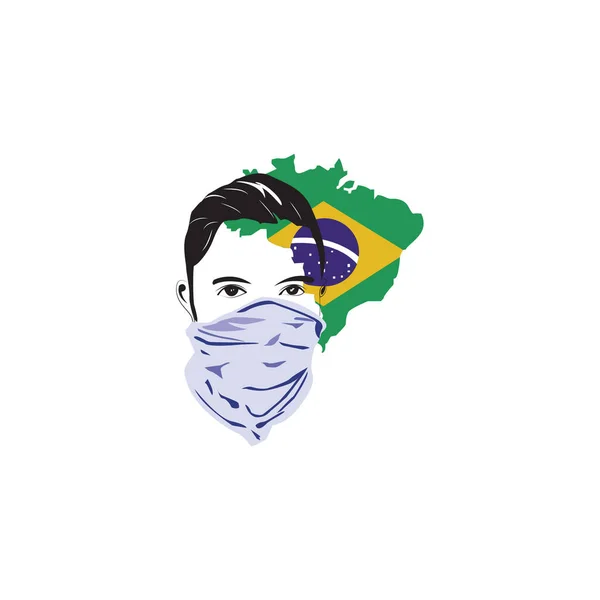 Illustration Man Protection Mask Brazilian Flag Symbol Background — Archivo Imágenes Vectoriales
