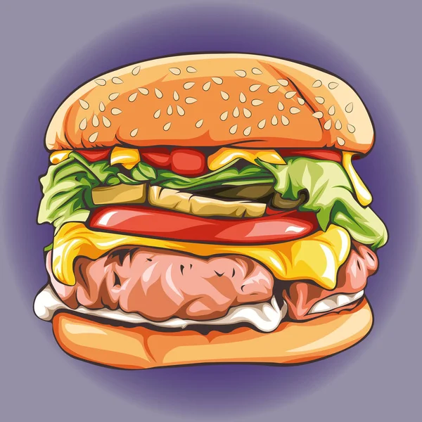 Realista Deliciosa Hamburguesa Con Cumplir — Vector de stock