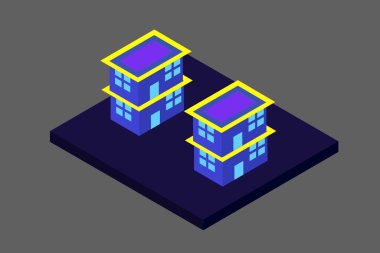 Modern izometrik ev imajı vektörü. Basit ev simgesinin vektör illüstrasyonu. Basit ve modern ev vektör simgesi oluşturuluyor. Sanat ve Mimarlık Modern Binalar Vektör İllüstrasyonu.