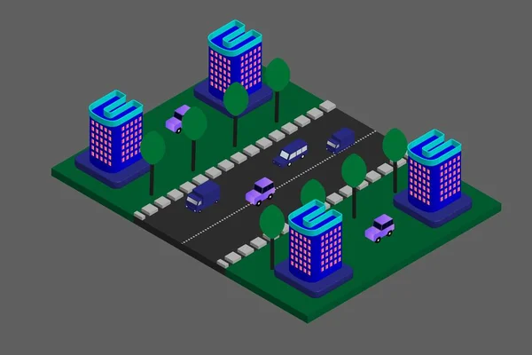 Isomric Modern Flat Building Vector Illustrazione Città Nuova Vettoriale Isometrica — Vettoriale Stock