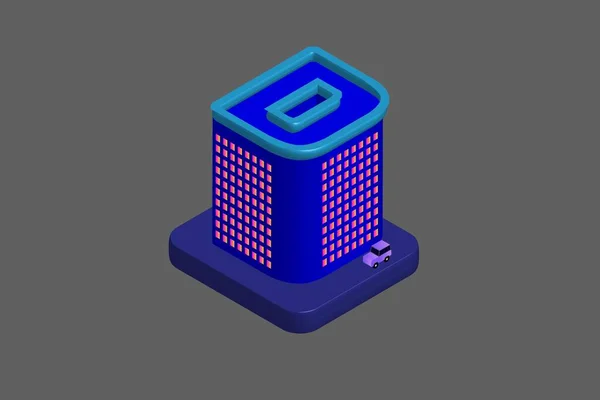 Isometric Modern Düz Bina Vektörü çizimi. Vektör izometrik gelecekçi yeni şehir