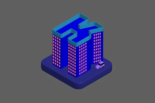 Isometric Modern Düz Bina Vektörü çizimi. Vektör izometrik gelecekçi yeni şehir