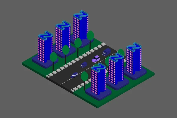 等距现代平板建筑矢量图解 矢量等距未来学新城市 — 图库矢量图片