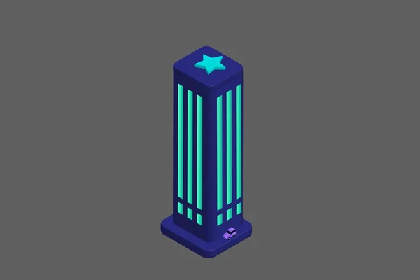 Isometric Modern Düz Bina Vektörü çizimi. Vektör izometrik gelecekçi yeni şehir