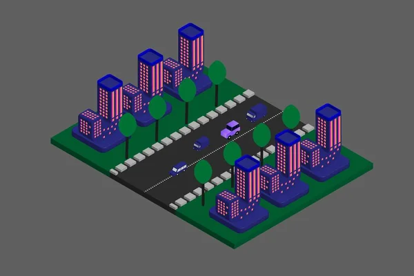 Isometrisk Modern Platt Byggnad Vektor Illustration Vektor Isometrisk Futuristisk Stad — Stock vektor