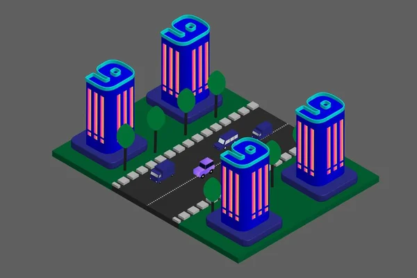 Isometric Modern Düz Bina Vektörü Çizimi Vektör Izometrik Gelecekçi Yeni — Stok Vektör