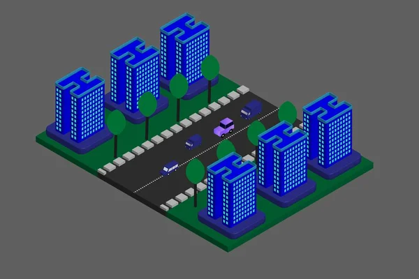 Isometrisk Modern Platt Byggnad Vektor Illustration Vektor Isometrisk Futuristisk Stad — Stock vektor