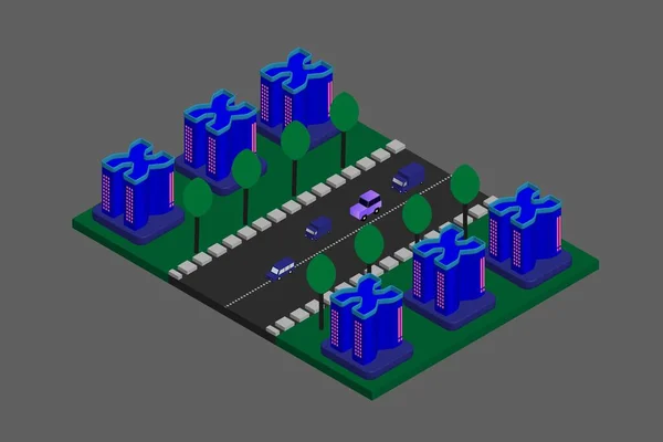 Изометрическая Векторная Иллюстрация Современного Плоского Здания Векторный Изометрический Футуристический Новый — стоковый вектор