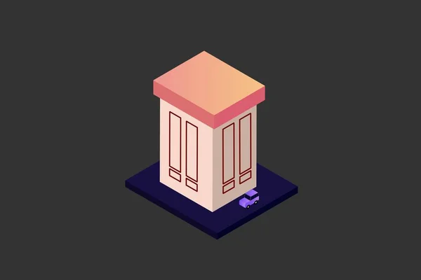 Isometric Modern Düz Bina Vektörü çizimi. Vektör izometrik gelecekçi yeni şehir