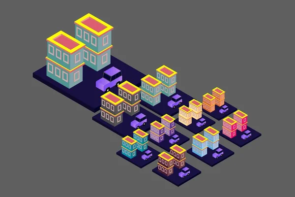 等距现代平板建筑矢量图解 矢量等距未来学新城市 — 图库矢量图片