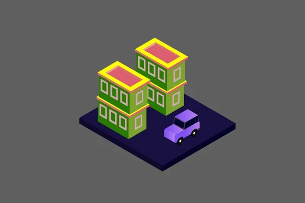 Isometric Modern Düz Bina Vektörü çizimi. Vektör izometrik gelecekçi yeni şehir