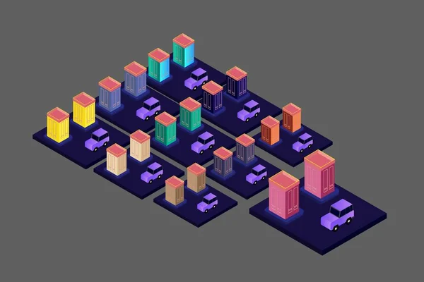 等距现代平板建筑矢量图解 矢量等距未来学新城市 — 图库矢量图片