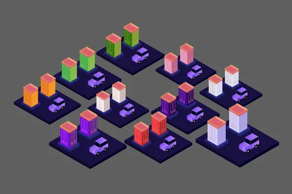等距现代平板建筑矢量图解 矢量等距未来学新城市 — 图库矢量图片