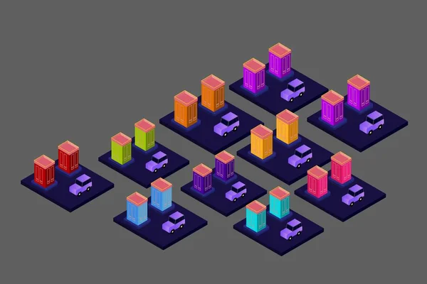 等距现代平板建筑矢量图解 矢量等距未来学新城市 — 图库矢量图片