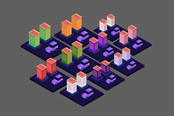 等距现代平板建筑矢量图解 矢量等距未来学新城市 — 图库矢量图片