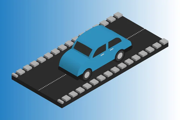 Isometrische Flache Auto Auf Der Straße Vektor Stockvektor