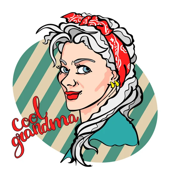 酷奶奶美丽的老妇人流行艺术插图。条纹背景. — 图库矢量图片