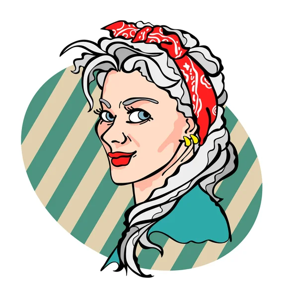酷奶奶美丽的老妇人流行艺术插图。条纹背景. — 图库矢量图片