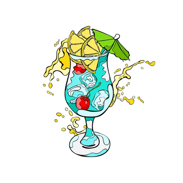 Cocktail. Refreshing drink. Splashes and drops. Isolated vector object on white background. — Stock Vector